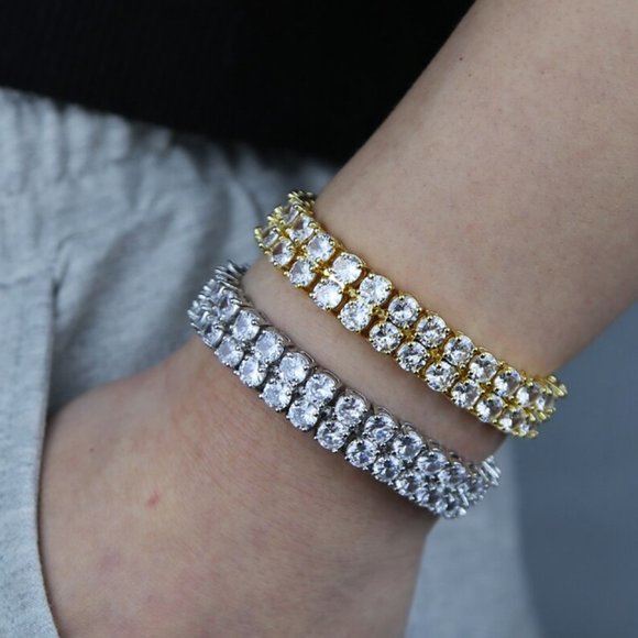 Other - Diamond CZ Double Row 10mm Tennis Bracelet I Gold + Silver Tennis Bracelet 127